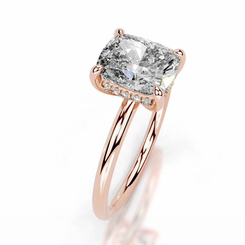 Rose :: elegant elongated cushion cut lab grown diamond ring hidden halo luxury design