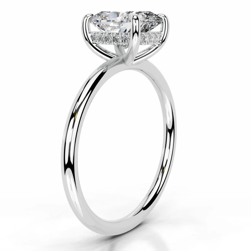 White :: Zenviquea elongated cushion hidden halo lab grown diamond ring elegant design