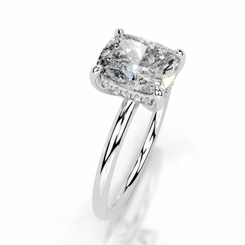 White :: elongated cushion hidden halo lab grown diamond engagement ring sparkle band