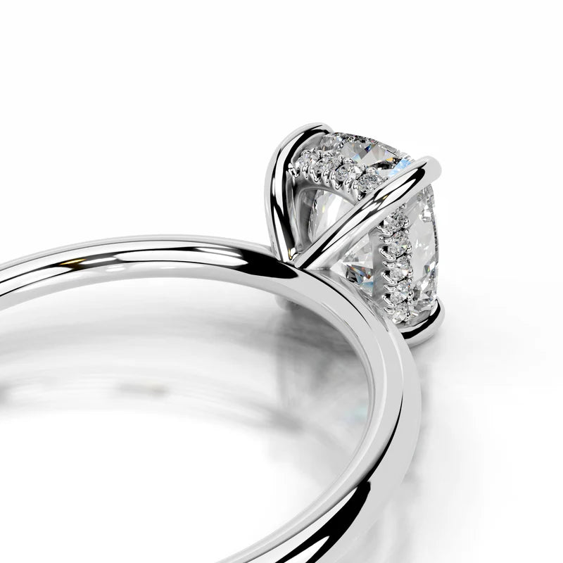White :: IGI certified elongated cushion lab diamond hidden halo engagement ring luxury