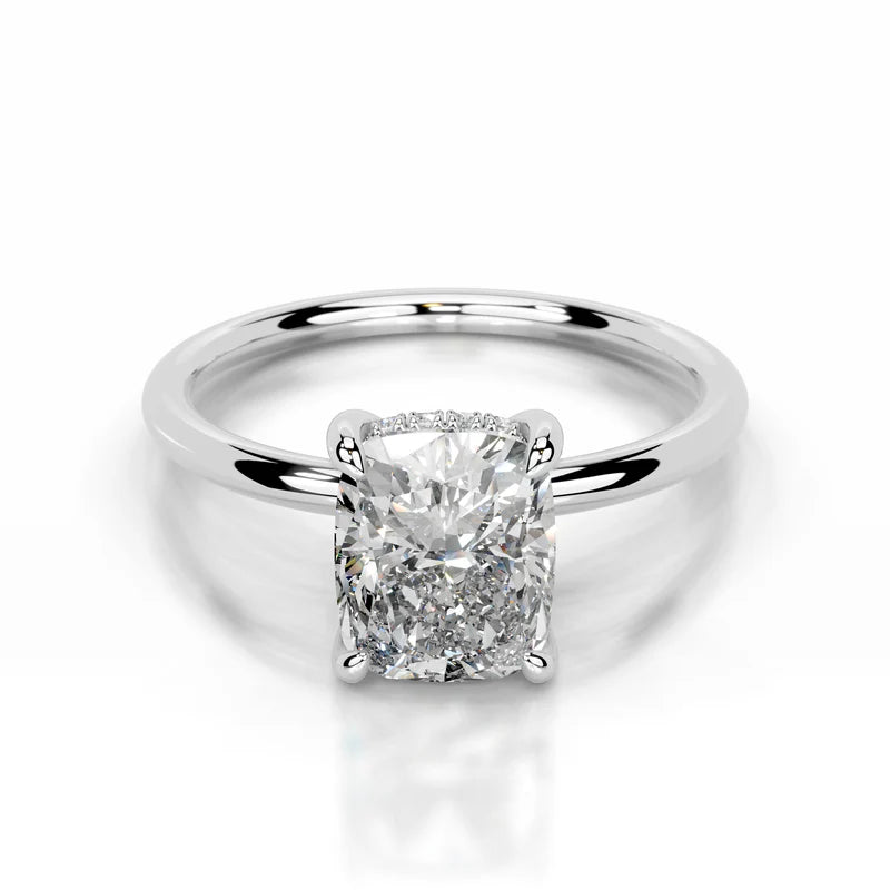 White :: Zenviquea elongated cushion hidden halo lab grown diamond engagement ring IGI certified