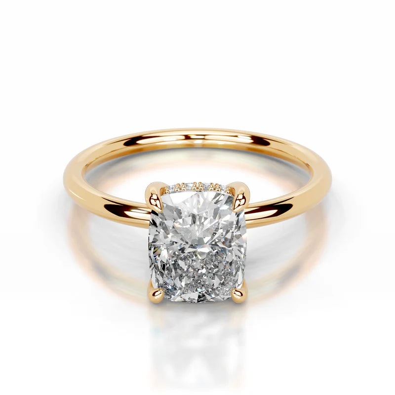 Yellow :: handcrafted elongated cushion hidden halo lab diamond engagement ring fine jewelry