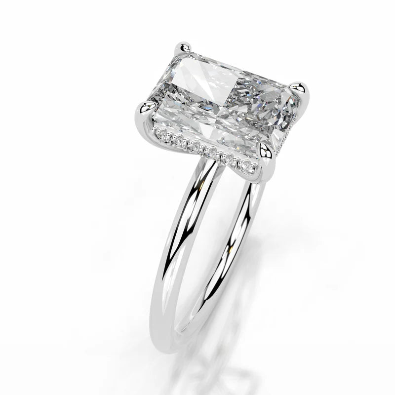 White :: Zenviquea radiant cut hidden halo lab grown diamond ring luxury design