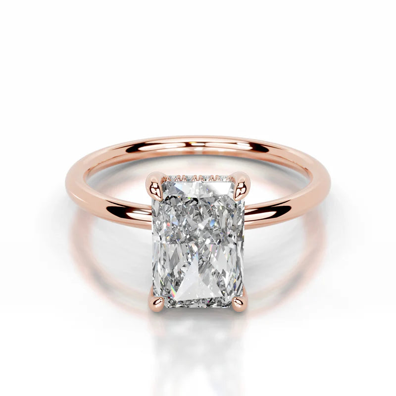 Rose :: radiant hidden halo lab grown diamond engagement ring sparkle white gold band