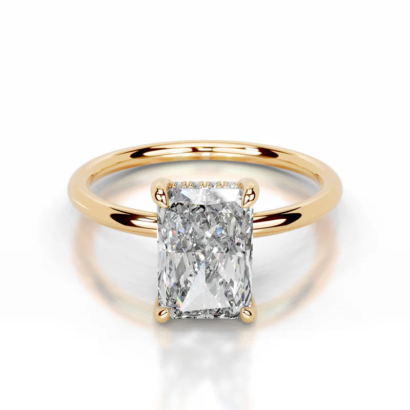 Yellow :: elegant radiant cut lab grown diamond ring hidden halo timeless design