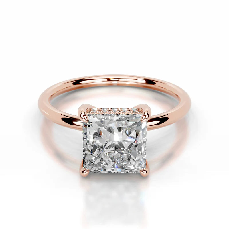 Rose :: princess hidden halo lab grown diamond engagement ring sparkle white gold band