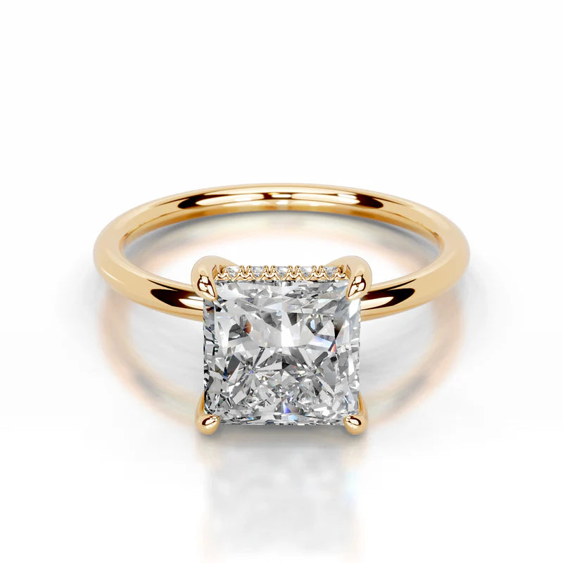 Yellow :: elegant princess cut lab grown diamond ring hidden halo timeless design