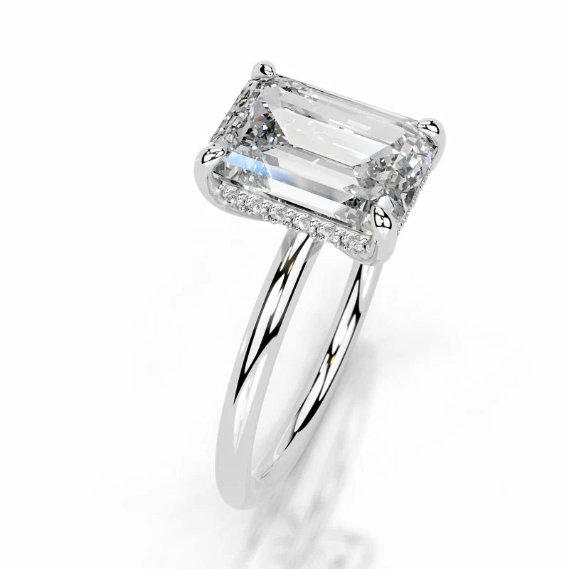 White :: Zenviquea emerald cut hidden halo lab grown diamond ring luxury design