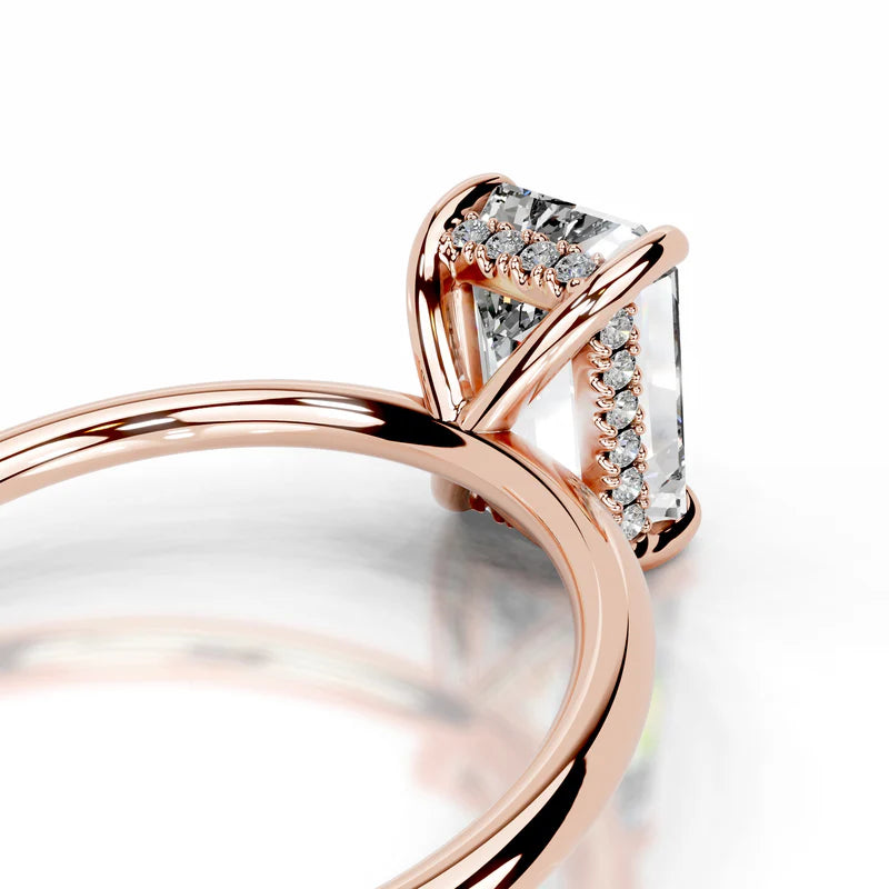 Rose :: elegant emerald cut lab grown diamond ring hidden halo timeless design