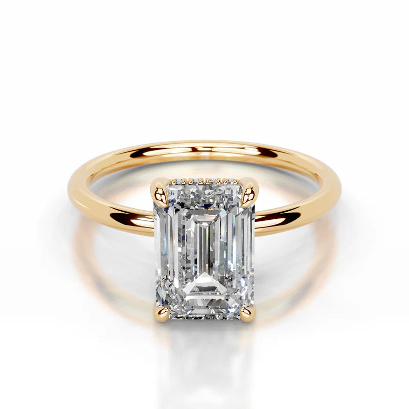 Yellow :: handcrafted emerald hidden halo lab diamond engagement ring luxury fine jewelry