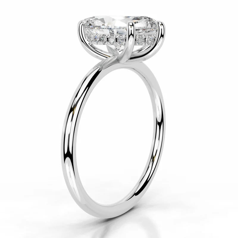 White :: IGI certified marquise lab diamond hidden halo engagement ring elegant bridal