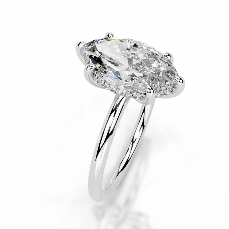 White :: Zenviquea marquise cut hidden halo lab grown diamond ring luxury design