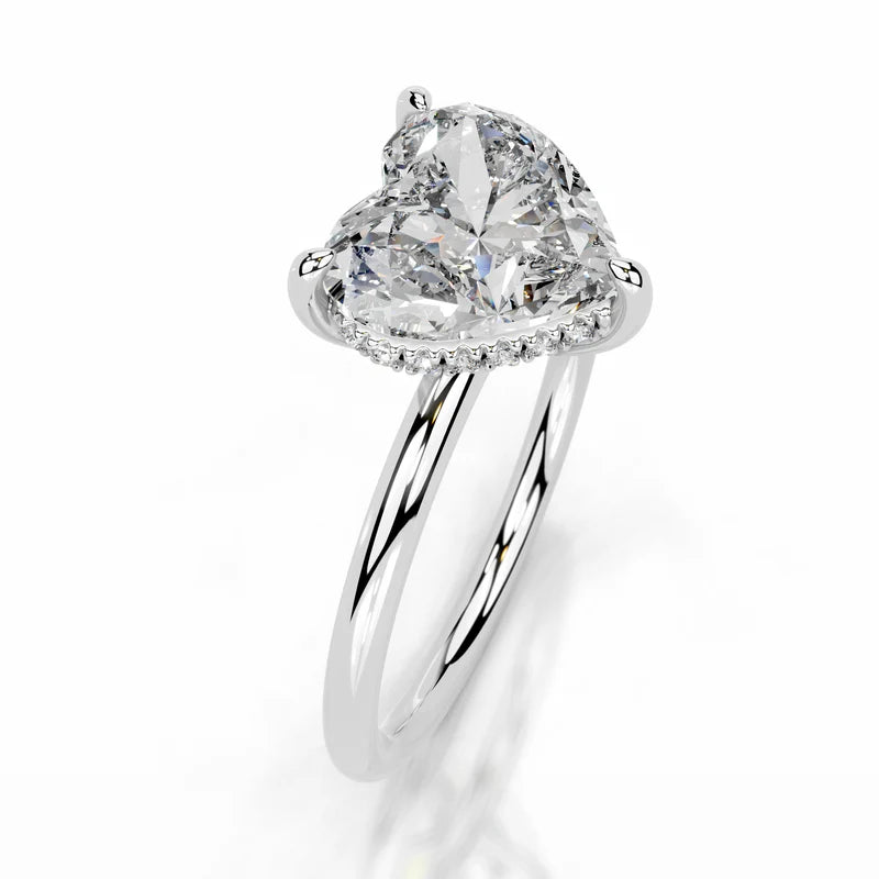 White :: Zenviquea heart cut hidden halo lab grown diamond ring luxury engagement design