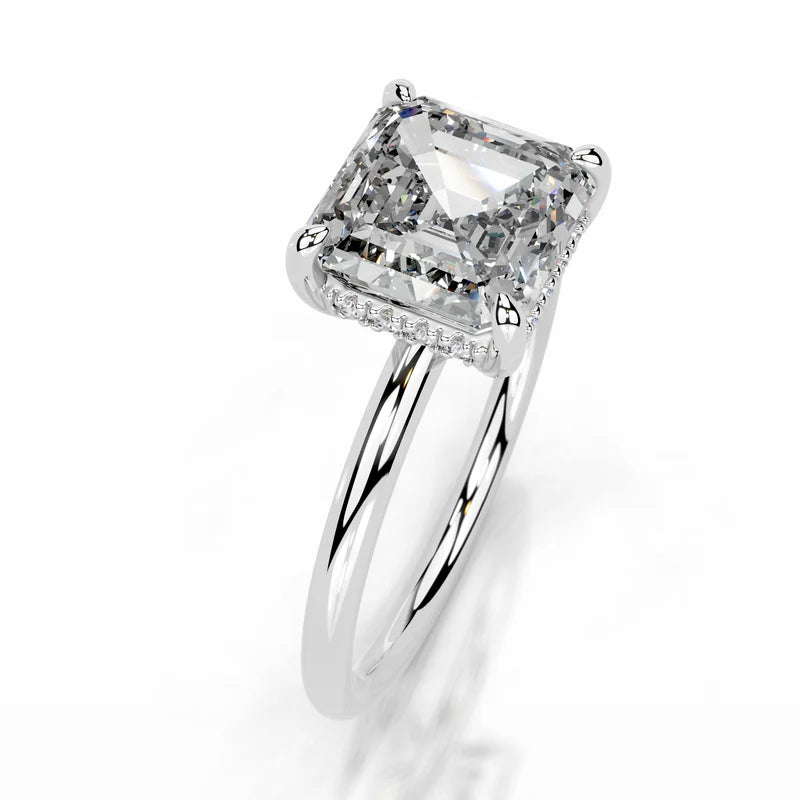 White :: asscher hidden halo lab grown diamond engagement ring sparkle white gold band