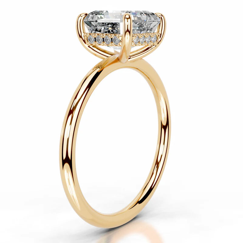Yellow :: sustainable asscher lab grown diamond engagement ring hidden halo design