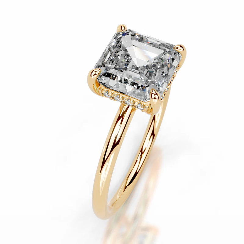 Yellow :: luxury Zenviquea asscher lab diamond hidden halo engagement ring bridal