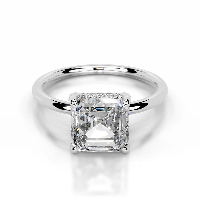 White :: Zenviquea asscher hidden halo lab grown diamond engagement ring IGI certified