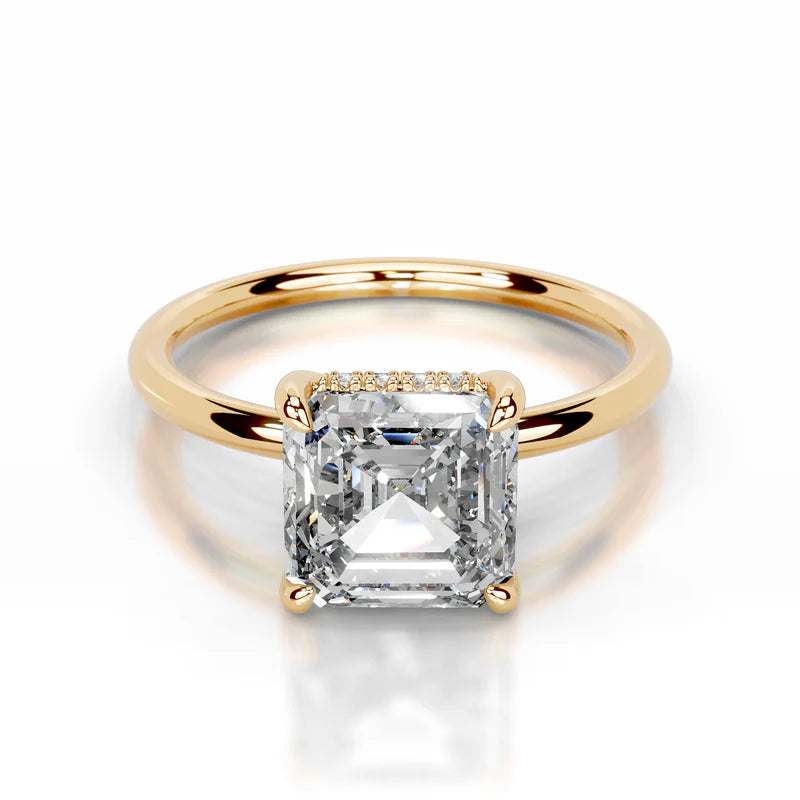 Yellow :: handcrafted asscher hidden halo lab diamond engagement ring luxury fine jewelry