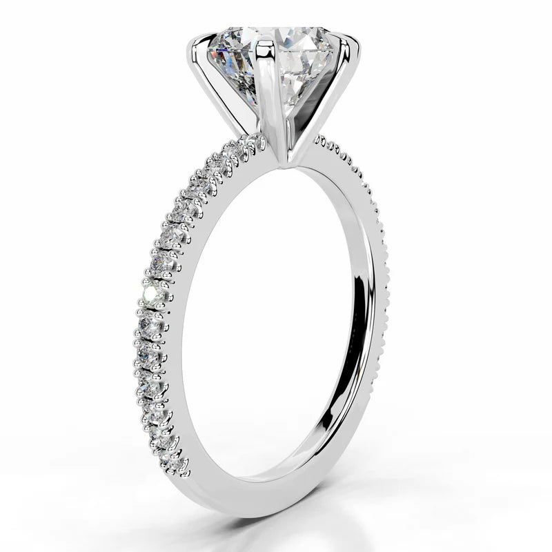 White :: IGI certified round lab grown diamond ring with round accent stones