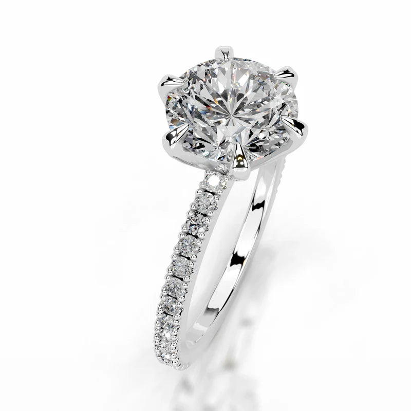 White :: Round brilliant lab grown diamond engagement ring with round diamond accents