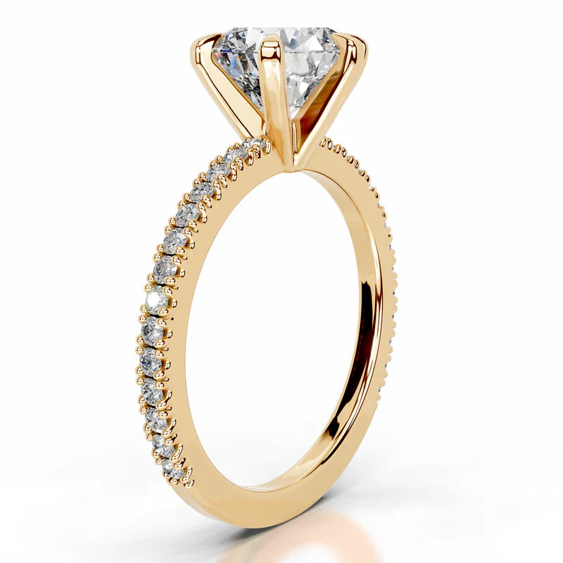 Yellow :: Minimalist round cut lab diamond ring with round accent elegant design