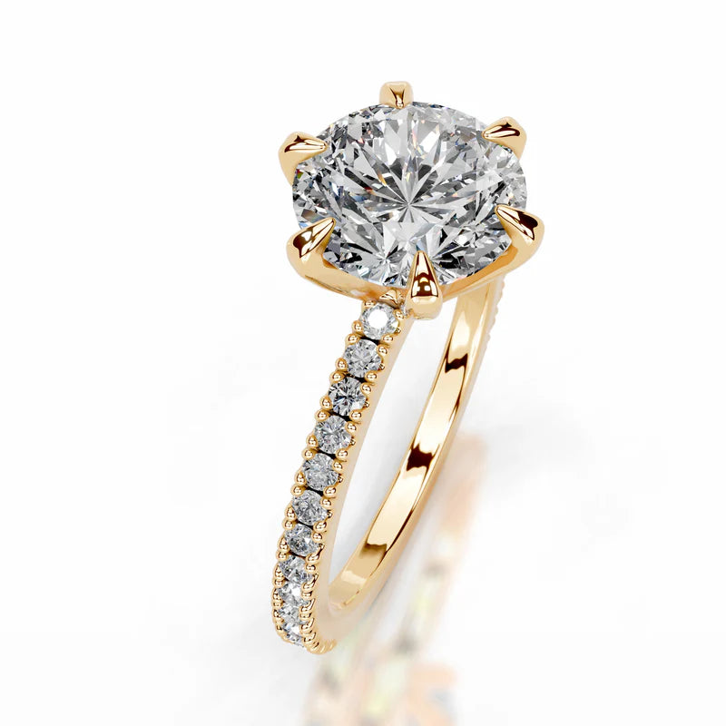 Yellow :: Round diamond ring lab grown with round side stones for proposal