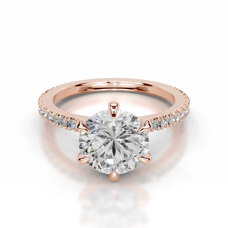 Rose :: Round lab grown diamond ring with round accent bridal engagement jewelry