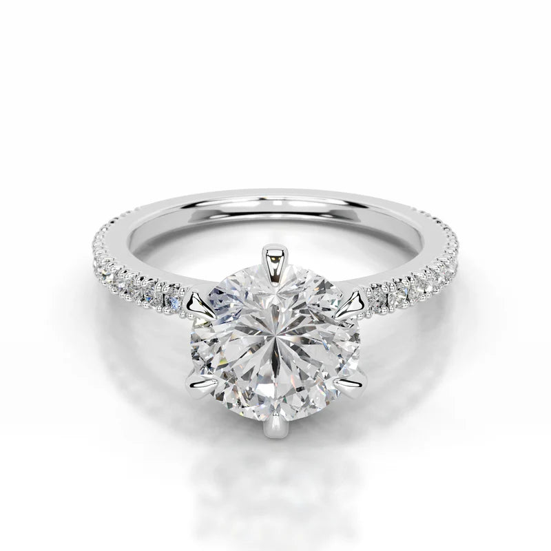 White :: Round lab grown diamond engagement ring with round accent IGI certified