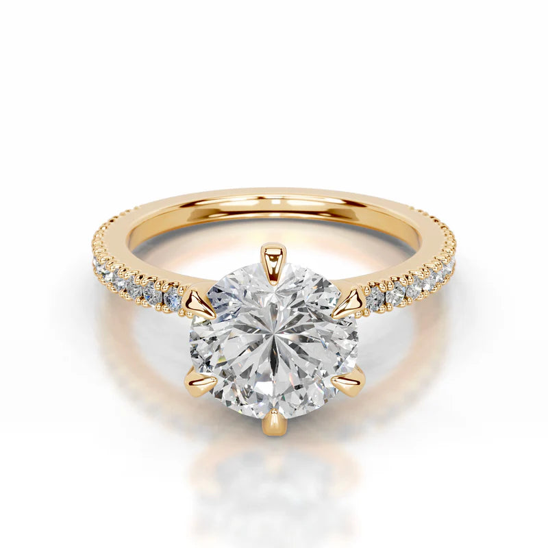 Yellow :: Classic round brilliant lab grown diamond ring with round side stones