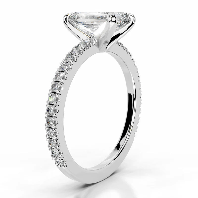 White :: IGI certified radiant lab grown diamond ring with round accent stones