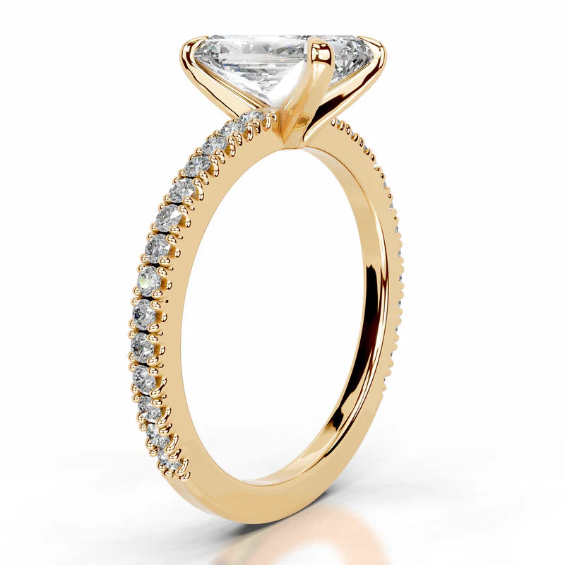 Yellow :: Timeless radiant cut lab grown diamond ring with round side stones