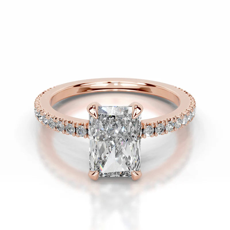 Rose :: Radiant lab grown diamond ring with round accent bridal engagement jewelry
