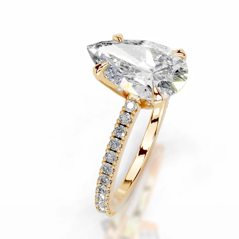 Yellow :: Pear cut solitaire lab diamond ring with round accent IGI certified