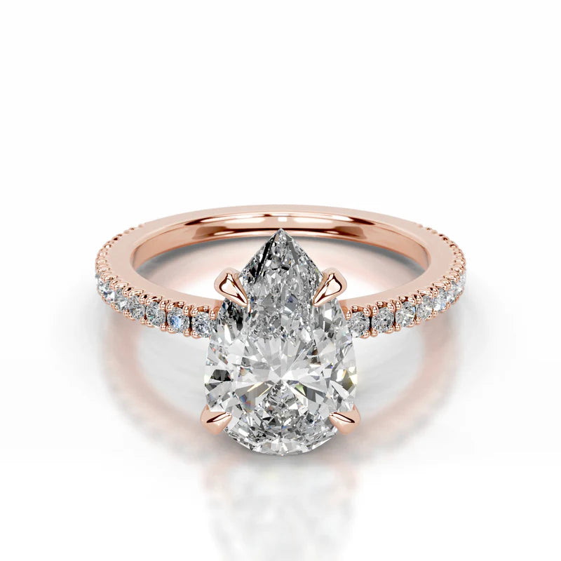 Rose :: Pear lab grown diamond ring with round accent bridal engagement jewelry