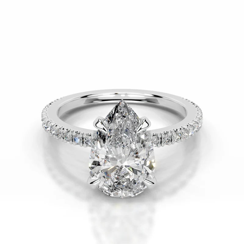 White :: Pear shape lab grown diamond engagement ring with round accent IGI certified