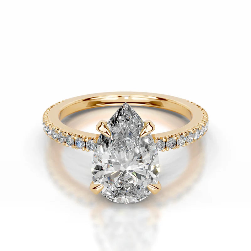 Yellow :: Pear lab grown diamond engagement ring with round accent fine jewelry