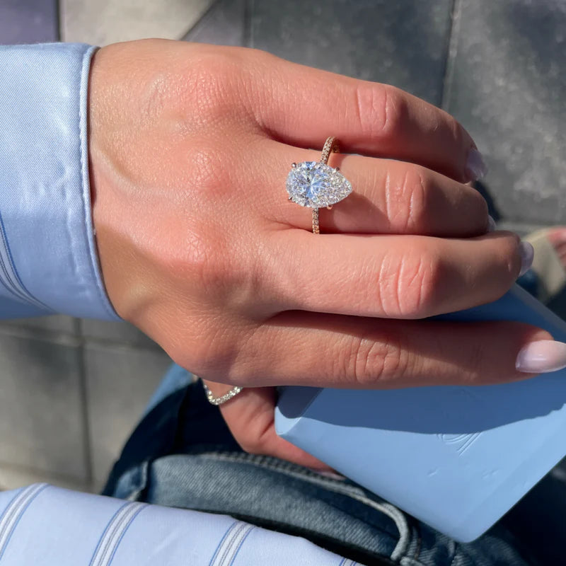 Rose :: Luxury pear shape lab diamond ring with round accent stones white gold
