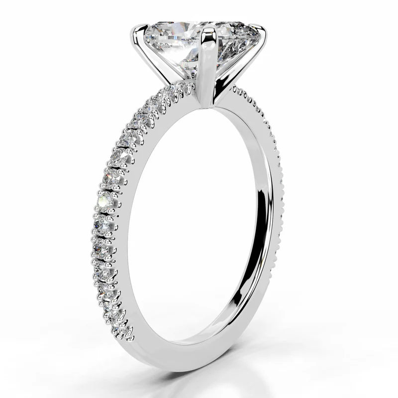 White :: IGI certified elongated cushion lab grown diamond ring with round accents