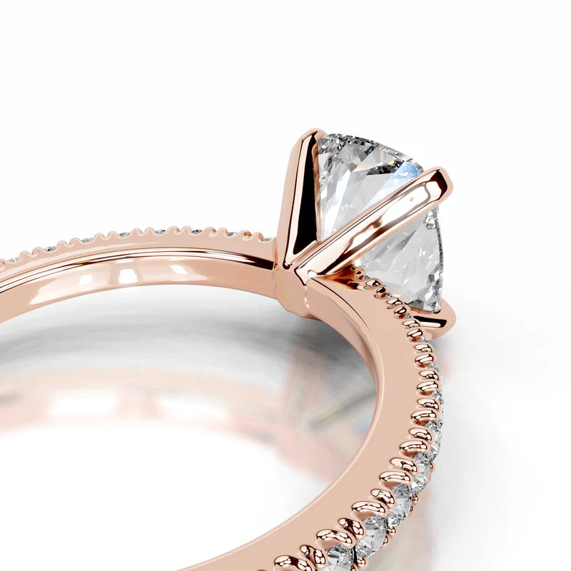 Rose :: IGI certified elongated cushion diamond ring lab grown with round accents