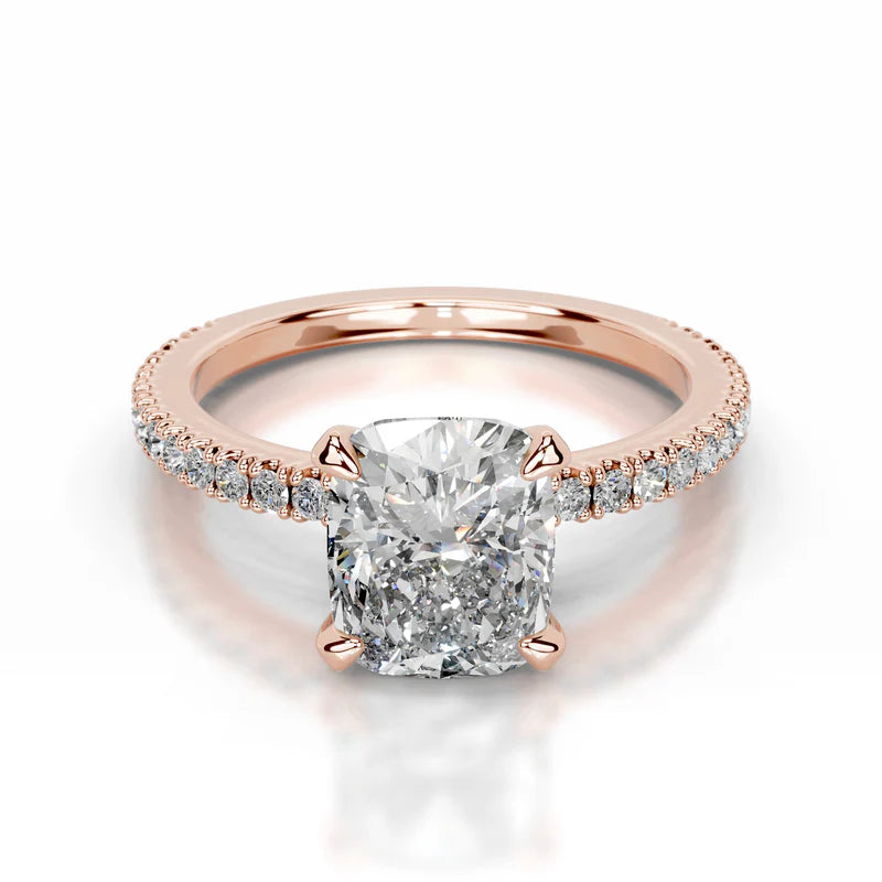 Rose :: Elegant elongated cushion lab diamond ring with round side stones engagement