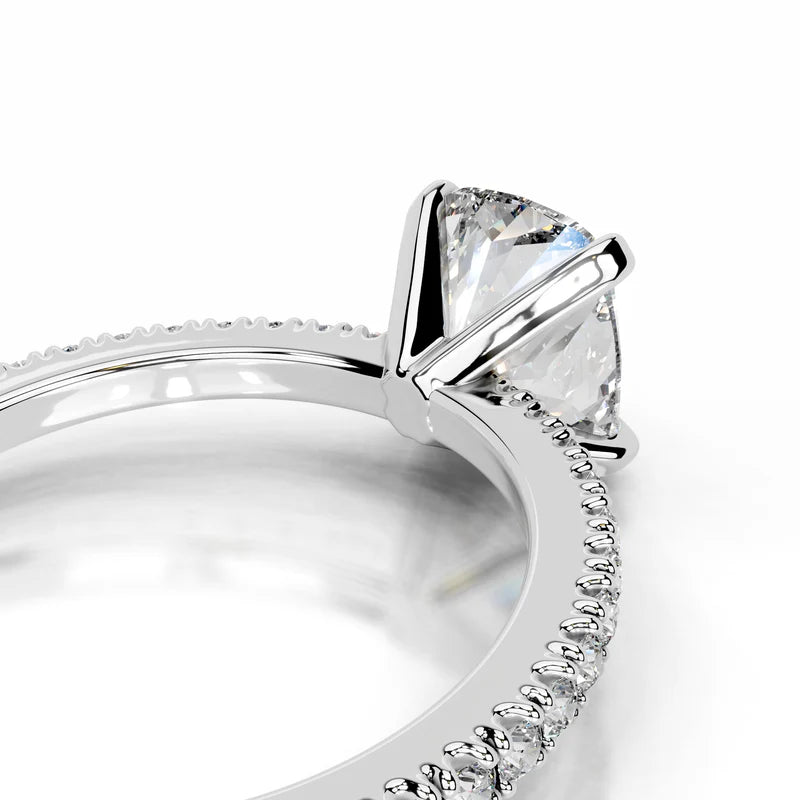 White :: Cushion cut elongated lab diamond ring with round side stones engagement jewelry