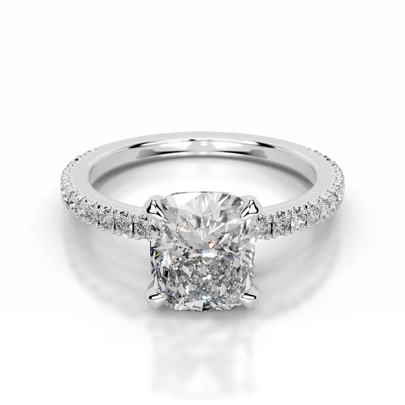 White :: Elongated cushion lab grown diamond engagement ring with round accent IGI certified