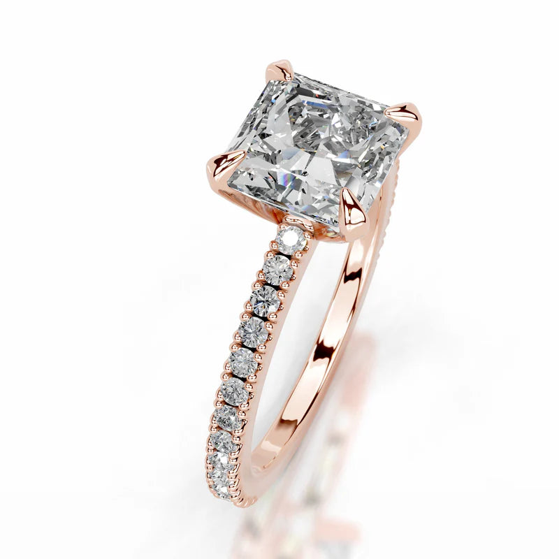 Rose :: IGI certified princess diamond ring lab grown with round accent design