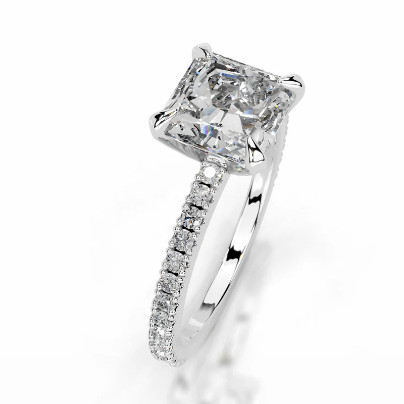 White :: Princess cut lab grown diamond engagement ring with round diamond accents