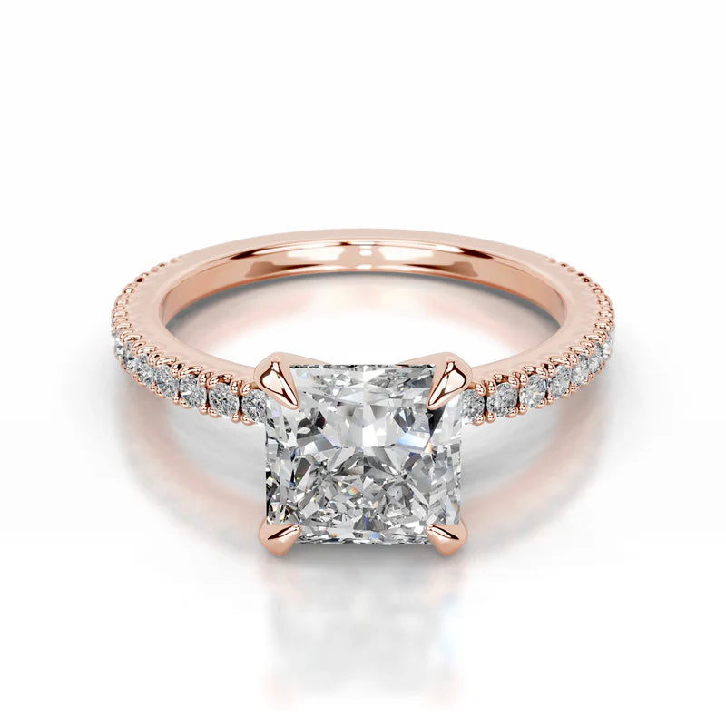 Rose :: Princess lab grown diamond ring with round accent bridal engagement jewelry