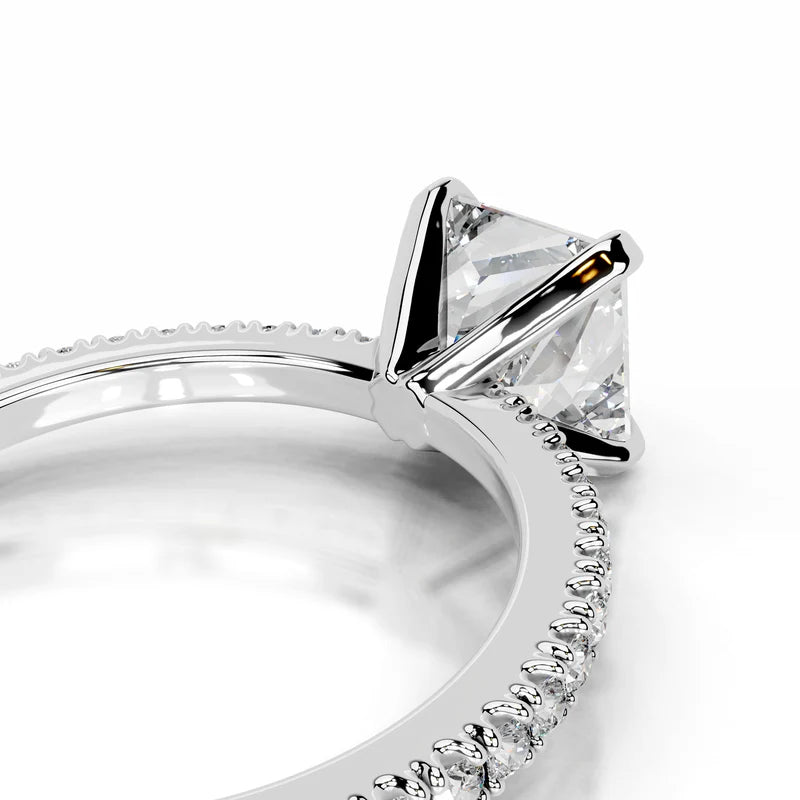 White :: Elegant princess lab diamond ring with round side stones modern engagement