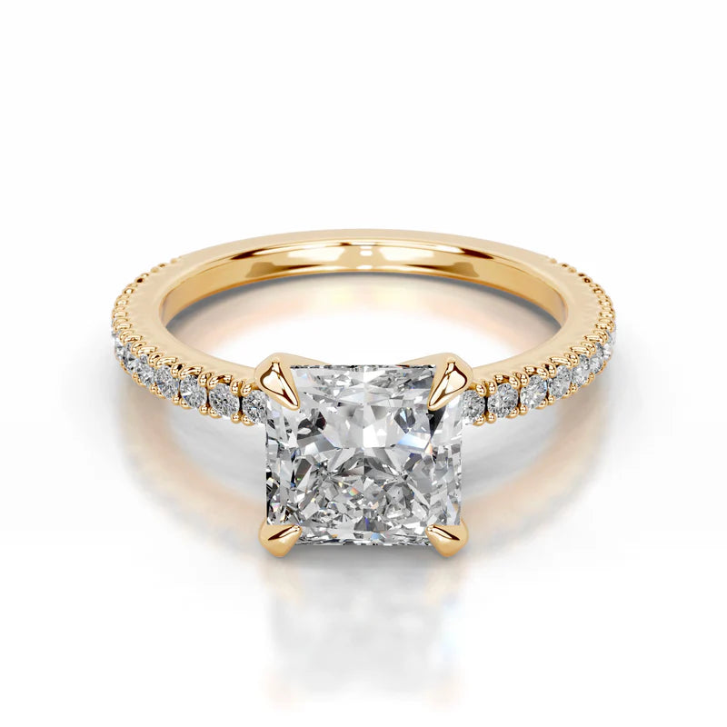 Yellow :: Timeless princess cut lab grown diamond ring with round side stones