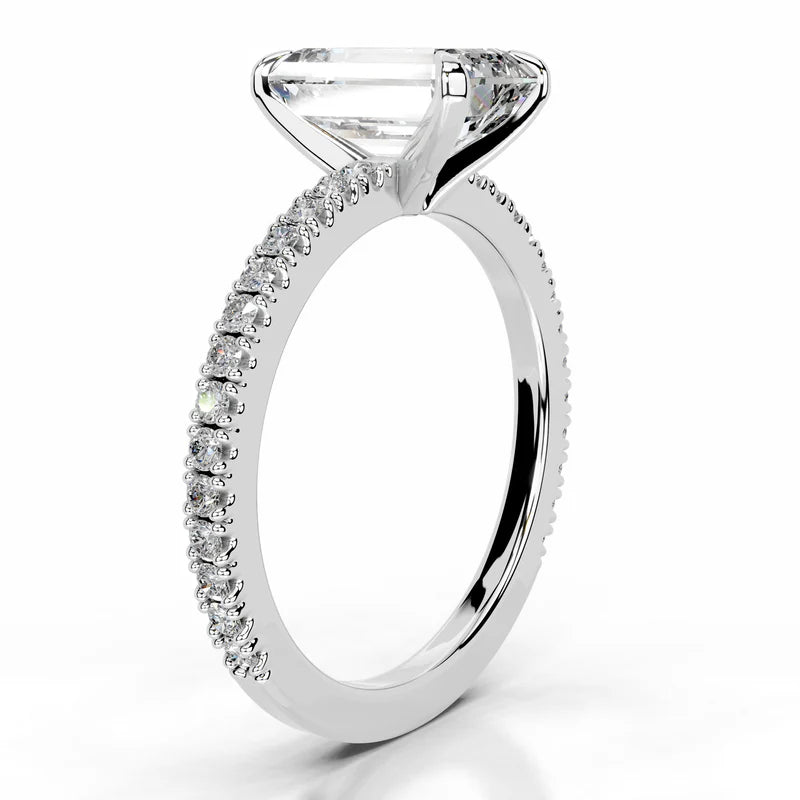 White :: IGI certified emerald lab grown diamond ring with round accent stones