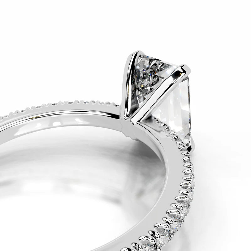 White :: Elegant emerald lab diamond ring with round side stones vintage engagement style