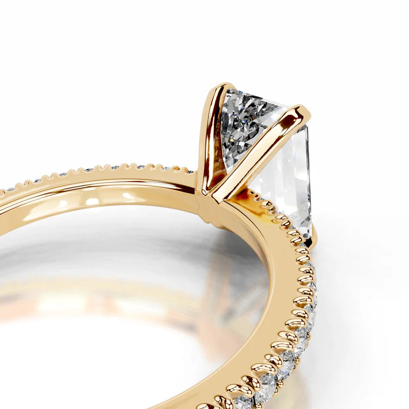 Yellow :: Premium emerald lab grown diamond ring with round accent engagement jewelry